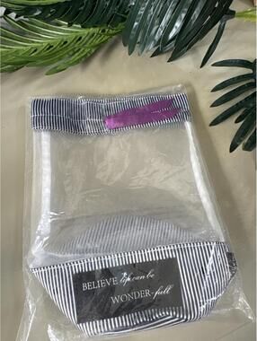 NEw Mary Kay Clear Cosmetic Makeup Bag with Striped Trim